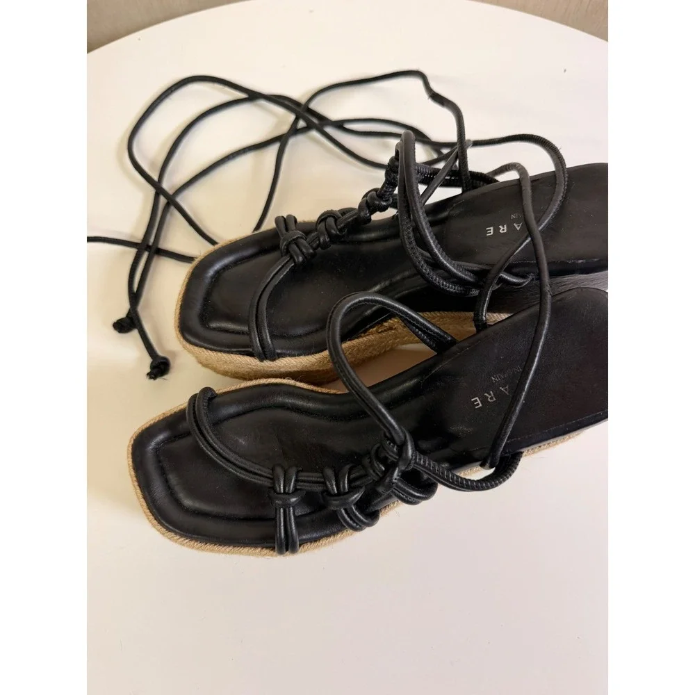 Equitare Espadrille Wedge Womens 37 Black Excellent Lace Up‎ Knotted Spain